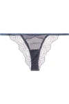 COCO DE MER LAZULI EMBROIDERED TULLE AND STRETCH SILK-BLEND SATIN BRIEFS