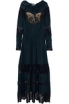 STELLA MCCARTNEY STELLA MCCARTNEY WOMAN LACE-PANELED GATHERED SILK CREPE DE CHINE MAXI DRESS MIDNIGHT BLUE,3074457345618554565