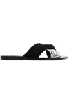 ANCIENT GREEK SANDALS ANCIENT GREEK SANDALS WOMAN +LEMLEM THAIS RUFFLED SUEDE AND JACQUARD SLIDES BLACK,3074457345619078290