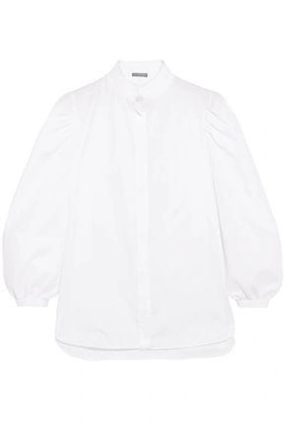 Alexander Mcqueen Woman Pleated Cotton-poplin Shirt White