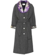 GUCCI EMBROIDERED CHECKED WOOL COAT,P00335898