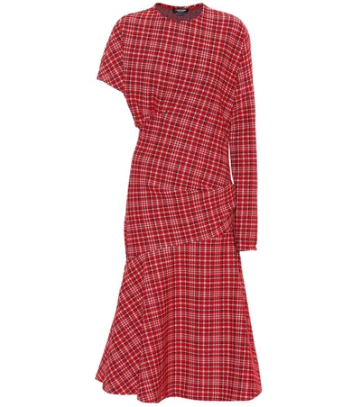 Calvin Klein 205w39nyc 不对称威尔士亲王格纹卡迪面料中长连衣裙 In Red