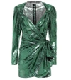 Attico Sequined Mesh Wrap Mini Dress In Green
