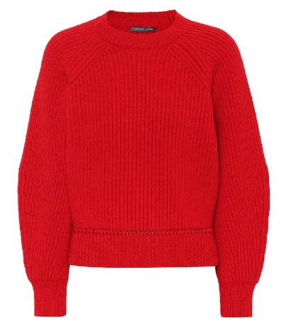 Alexander Mcqueen Pointelle-trimmed Ribbed Wool And Cashmere-blend Sweater In Red