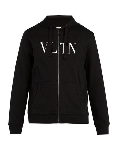 Valentino Logo-print Loopback Cotton-jersey Zip-up Hoodie In Black