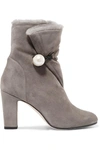 JIMMY CHOO BETHANIE 85 SHEARLING-LINED SUEDE ANKLE BOOTS