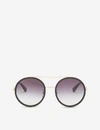 Gucci 56mm Round Sunglasses In Black In Gold