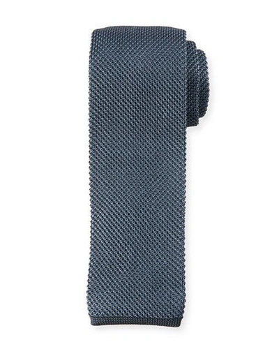 Brioni Two-tone Silk Knit Tie In Blue