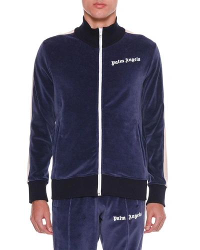 Palm Angels Logo-print Cotton-blend Track Jacket In Blue