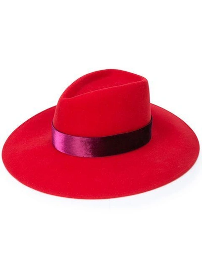 Eugenia Kim Harlowe Wool Panama Hat W/ Velvet Ribbon In Red