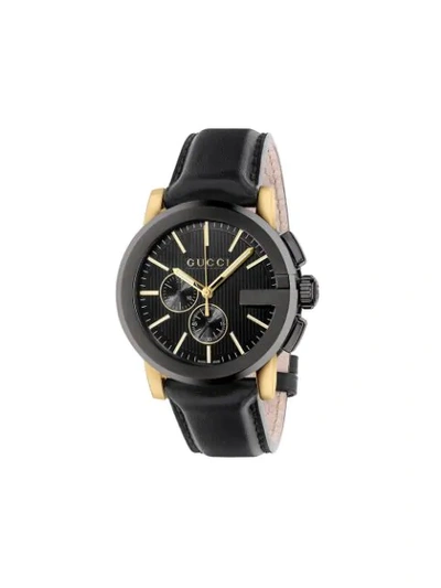 Gucci Men's 44mm G-chrono Leather Watch In Black Gold