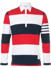 THOM BROWNE RUGBY STRIPE RELAXED FIT LONG SLEEVE POLO
