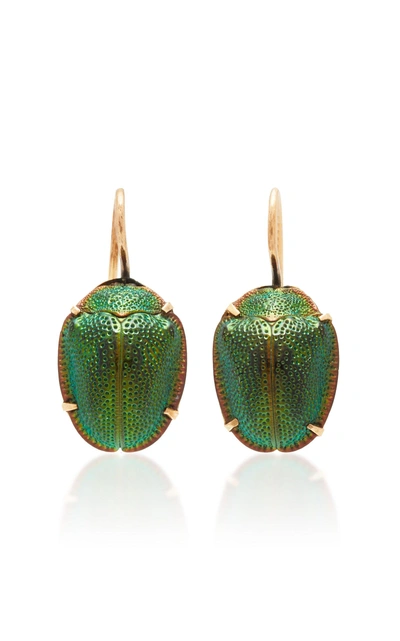 Vela One-of-a-kind Victorian Egyptian Revival Scarab Earrings In Green
