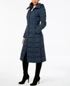 Bernardo Quilted Long Coat With Ecoplume Fill In Deep Water