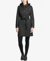 DKNY HOODED BELTED TRENCH COAT
