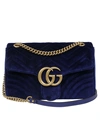 Gucci Small Gg Marmont 2.0 Matelassé Velvet Shoulder Bag In Blue