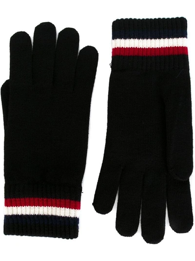 Moncler Stripe-cuff Knitted Gloves In Blue