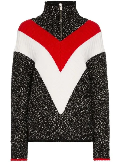 Givenchy Textured Quarter Zip Sweater In Red, Black & White