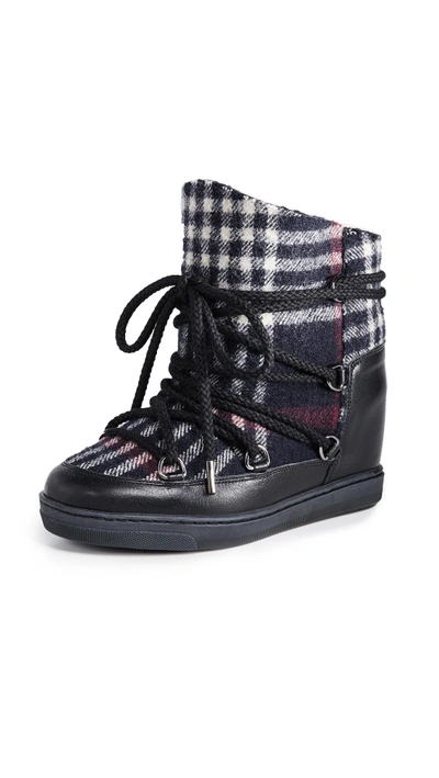 Isabel Marant Nowles Plaid-print Snow Boots In 30mi Midnig