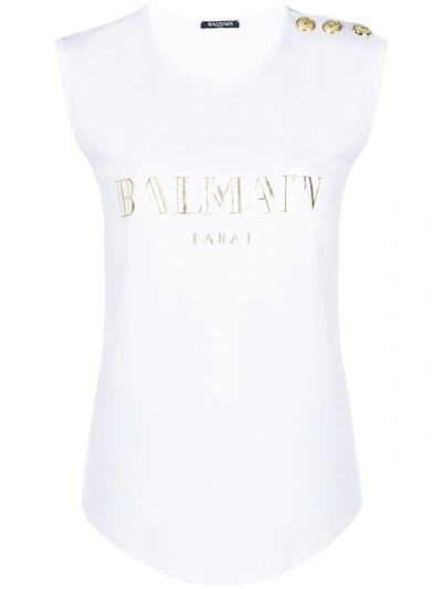 Balmain Logo-print Sleeveless T-shirt In White