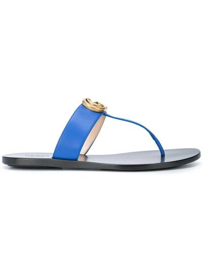 Gucci Gg T-strap Sandal In Blue