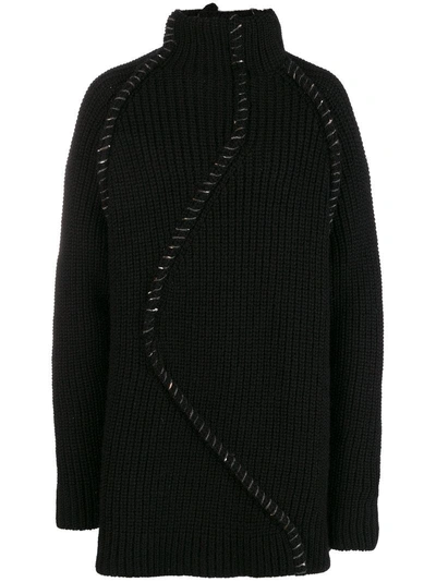 Yohji Yamamoto Stitched Chunky Turtleneck Sweater In Black