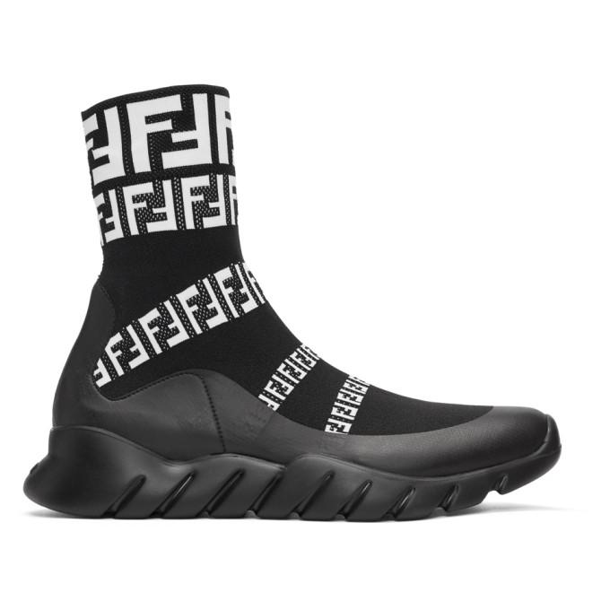 Fendi Coated Logo-jacquard Stretch-knit High-top Sneakers - Black In ...