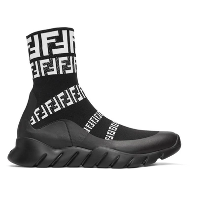 Fendi Men's Ff Print Sock Boot Trainers, Black