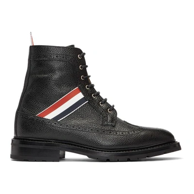Thom Browne Longwing Grained-leather Boots In Black