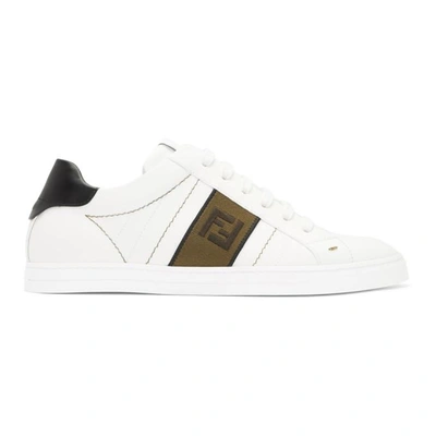 Fendi White Ff Motif Leather Low Top Sneakers - 白色 In White