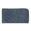 APC A.P.C. BLUE QUILTED SUEDE LISE WALLET