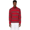 Martine Rose Striped Long-sleeved Polo Shirt In Burgundy