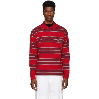 Martine Rose Striped Long-sleeved Polo Shirt In Burgundy