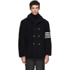 Thom Browne Unconstructed Classic Shearling Peacoat In Blue