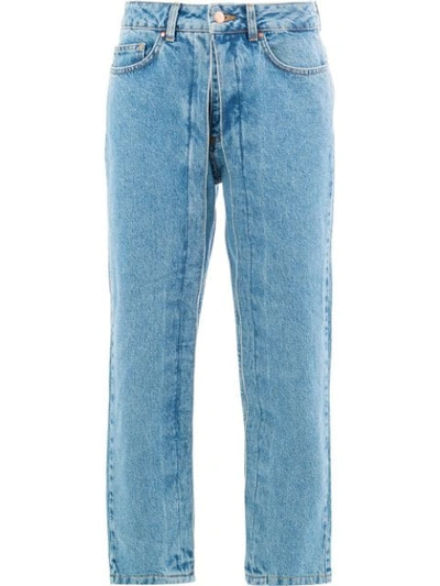 Aalto Fixed Pleats Cropped Denim Jeans In Light Blue