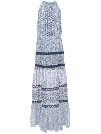 Alexis Bel Printed Crochet Maxi Dress In Blue