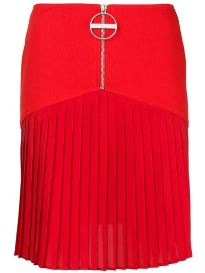 Givenchy Front-zip Heavy Wool Crepe Skirt W/ Pleated Bottoms In Red