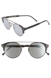 CUTLER AND GROSS 50MM POLARIZED ROUND SUNGLASSES - PALLADIUM AND BLACK/ SILVER,1271-04