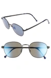 CUTLER AND GROSS 52MM POLARIZED ROUND SUNGLASSES - SATIN PALLADIUM/ BLUE,1274-06