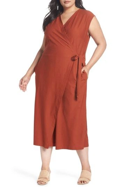 Eileen Fisher Wrap Crop Wide Leg Jumpsuit In Deep Pekoe