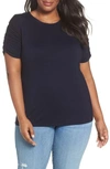 VINCE CAMUTO RUCHED SLEEVE KNIT TOP,9258600
