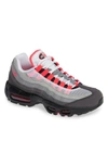 Nike Air Max 95 Og Grosgrain-trimmed Faux Suede And Mesh Sneakers In White/ Solar Red-granite-dust