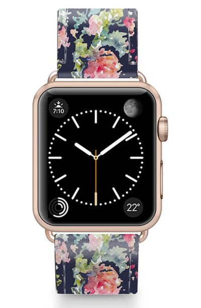 Casetify Keepsake Saffiano Faux Leather Apple Watch Strap In Blue/ Rose Gold