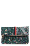 CLARE V FOLDOVER DITZY FLORAL LEATHER CLUTCH,HB-CL-FO-100006-BLK
