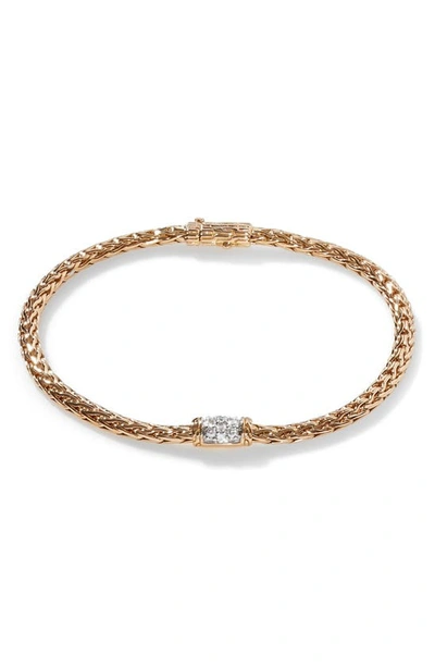John Hardy Classic Chain 18k Gold Mini Bracelet With Diamond Pave In Gold/white