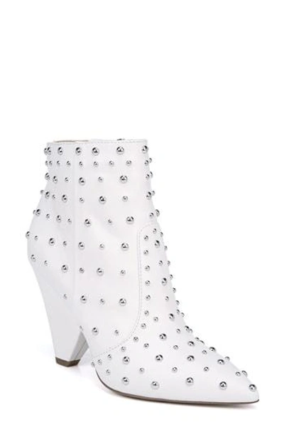 Sam Edelman Roya Studded Pointed-toe Leather Booties In Bright White Leather