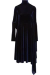 VETEMENTS VETEMENTS WOMAN OPEN-BACK ASYMMETRIC VELVET TURTLENECK DRESS MIDNIGHT BLUE,3074457345618914089