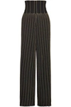 BALMAIN WOMAN PLEATED METALLIC STRIPED STRETCH-KNIT WIDE-LEG trousers BLACK,GB 1874378722969775