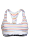 Calvin Klein Modern Cotton Collection Cotton Blend Racerback Bralette In Prism Stripe Print