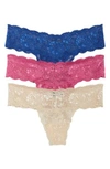 Cosabella Never Say Never Cutie Low Rise Thong 3 Pack Nsnpk0321 In Luxe Plum/ Blossom/ Marble